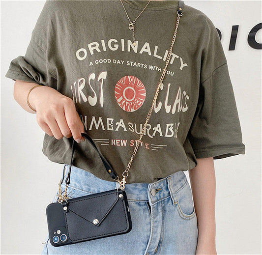 Card Holder Shell Cover Lanyard Cross Body Wallet Cell Phone Case