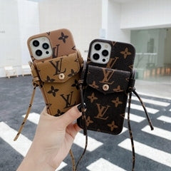 FASHION LOUIS VUITTON LEATHER DESIGN IPHONE CASE WITH CARD BAG AND STRAP