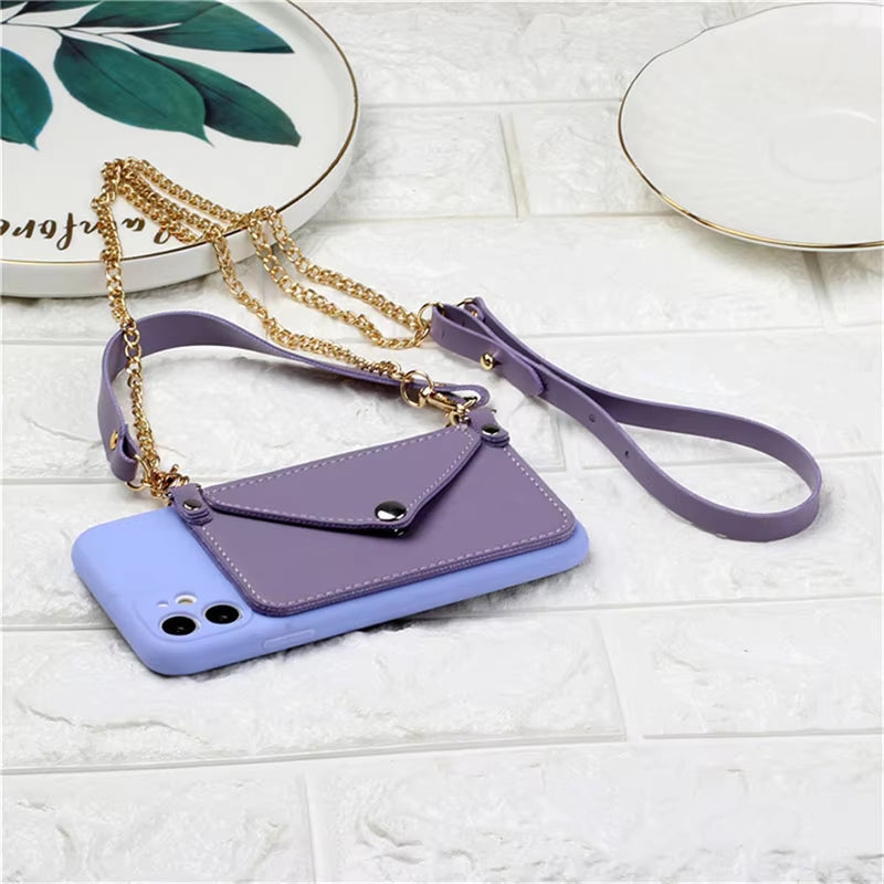 Card Holder Shell Cover Lanyard Cross Body Wallet Cell Phone Case