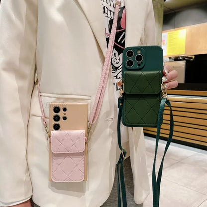 Crossbody Strap Lanyard Wallet Card Bag Cover / Samsung, Oppo, Vivo, IPhone, Infinix All Models Cover Available