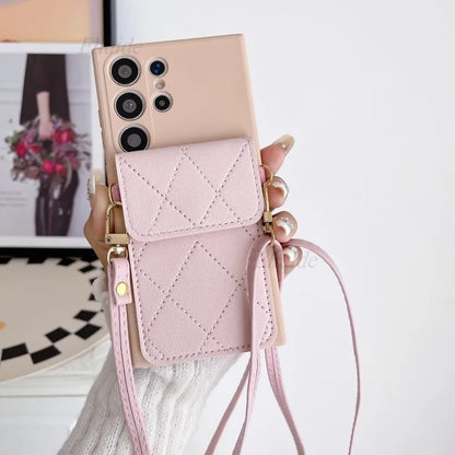Crossbody Strap Lanyard Wallet Card Bag Cover / Samsung, Oppo, Vivo, IPhone, Infinix All Models Cover Available