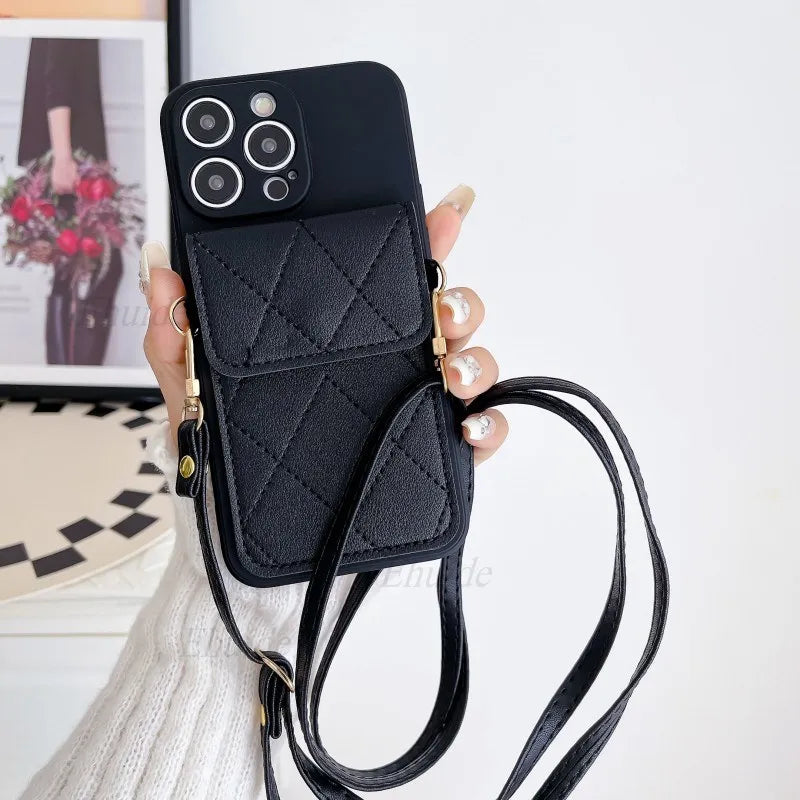 Crossbody Strap Lanyard Wallet Card Bag Cover / Samsung, Oppo, Vivo, IPhone, Infinix All Models Cover Available