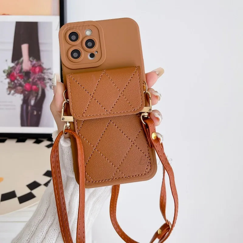 Crossbody Strap Lanyard Wallet Card Bag Cover / Samsung, Oppo, Vivo, IPhone, Infinix All Models Cover Available