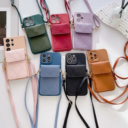 Crossbody Strap Lanyard Wallet Card Bag Cover / Samsung, Oppo, Vivo, IPhone, Infinix All Models Cover Available