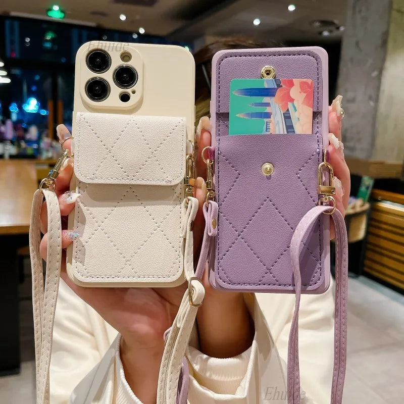 Crossbody Strap Lanyard Wallet Card Bag Cover / Samsung, Oppo, Vivo, IPhone, Infinix All Models Cover Available